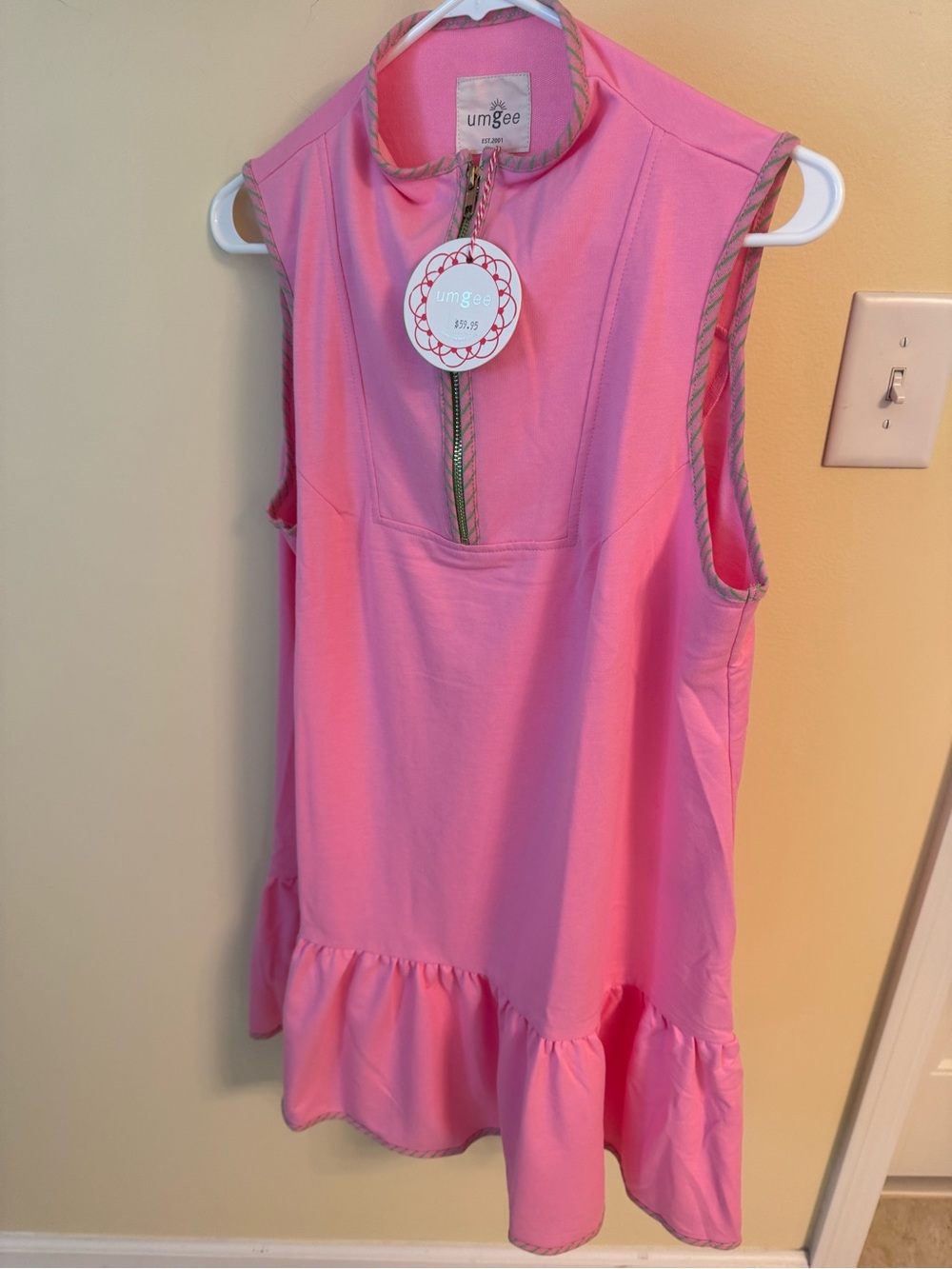 Umgee Pink Sleeveless Ruffle-Hem Casual Dress L NWT